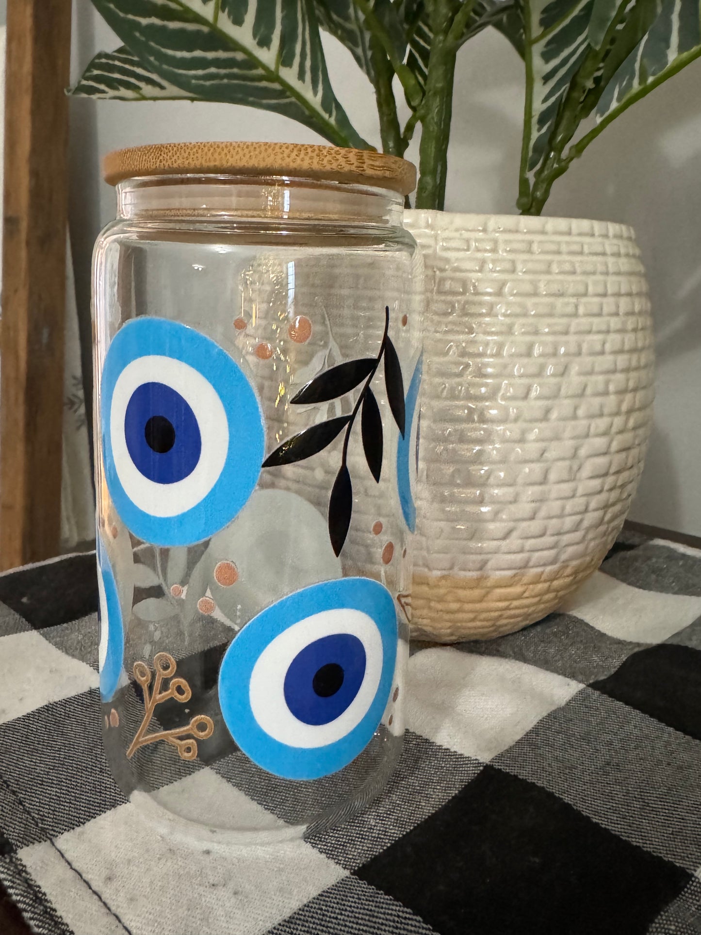 Evil Eye 16 oz glass cup