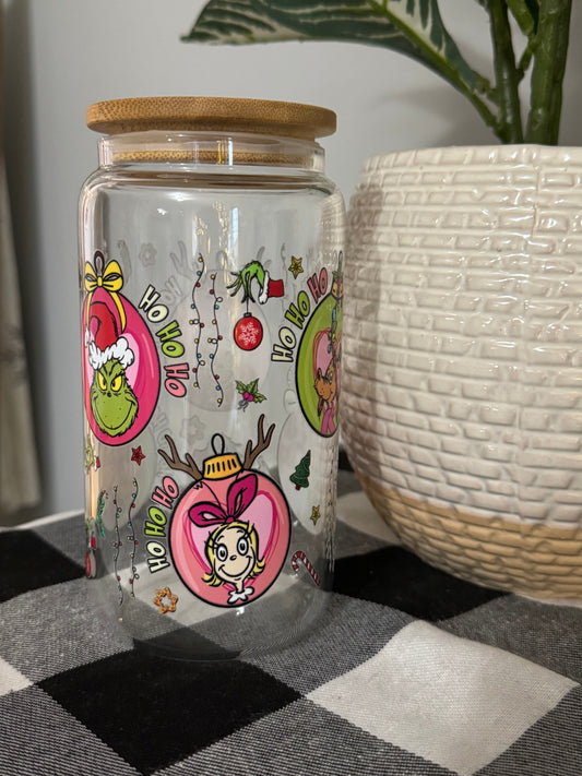 Whoville Ornaments 16 oz glass cup