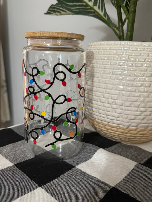 Christmas Lights 16 oz glass cup