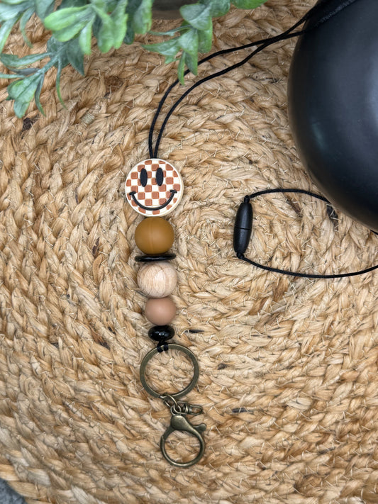 Neutral Boho Smiley Lanyard