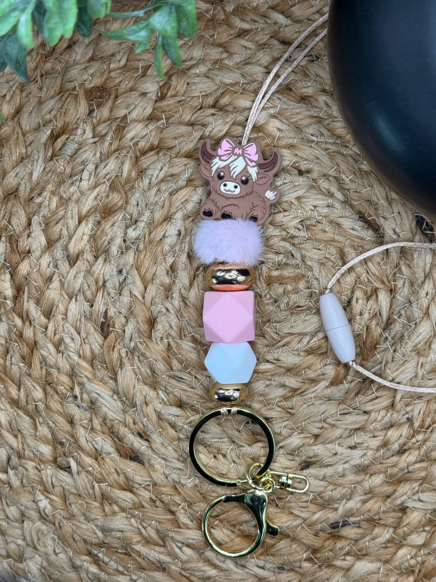 Pink Highland Cow Lanyard