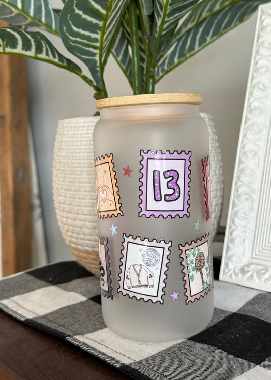 TS Album Stamps - frosted 16oz Glass Cup