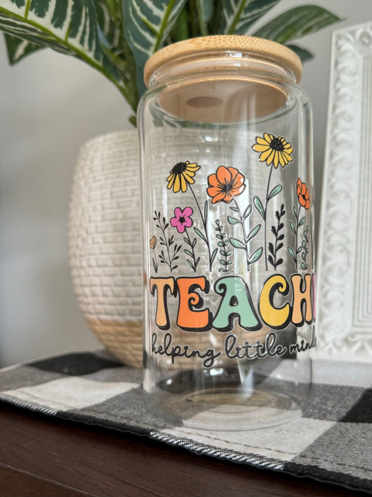 Teacher - helping little minds grow 16oz Glass Cup